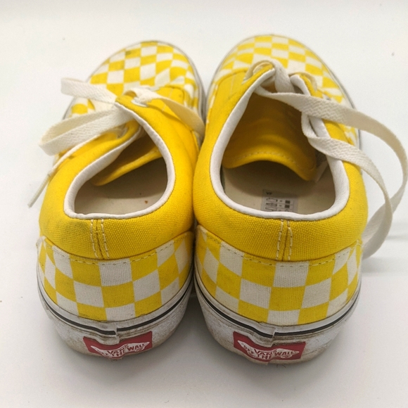 Yellow Checkered Lace Up Vans || Men's 6.5 Women's 8 - Picture 3 of 5